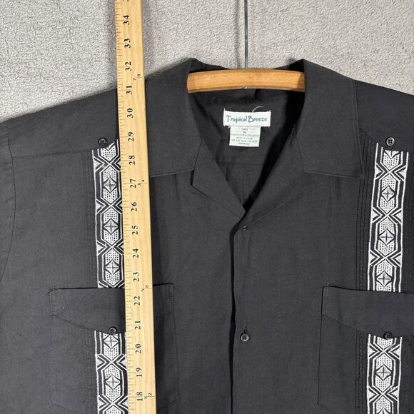 Tropical Breeze Shirt Men's Size XL Button Up Camp Cigar Cuba Black Embroidered - Picture 9 of 15